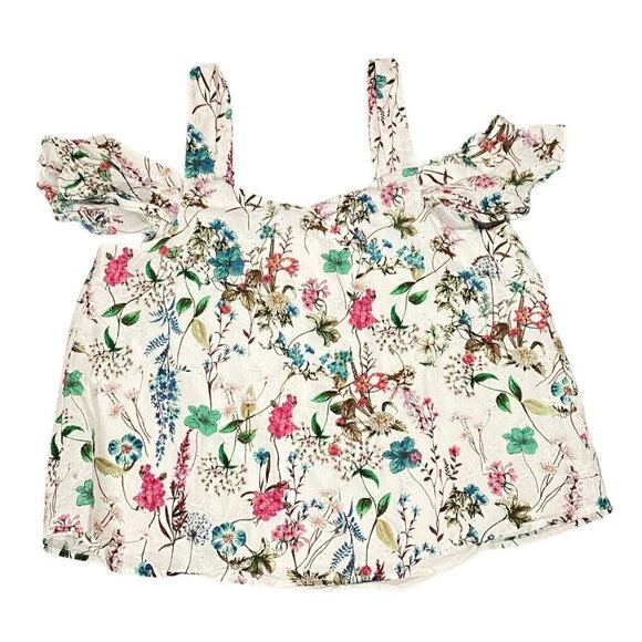 SANCTUARY Cold Shoulder Top Floral Eyelet Spring Summer Multicolor XL 42-11 - Picture 1 of 12